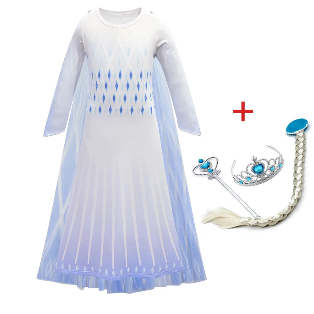 

2020 New Anna Elsa Girl Dress Christmas Halloween Set Birthday White Party Princess Dress Vestidos Wig Cosplay Costume