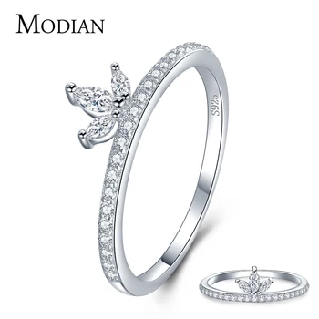 

Modian Authentic 925 Sterling Silver Fashion Crown Full AAAA Zircon Finger Ring For Women Wedding Engagement Fine Silver Jewelry