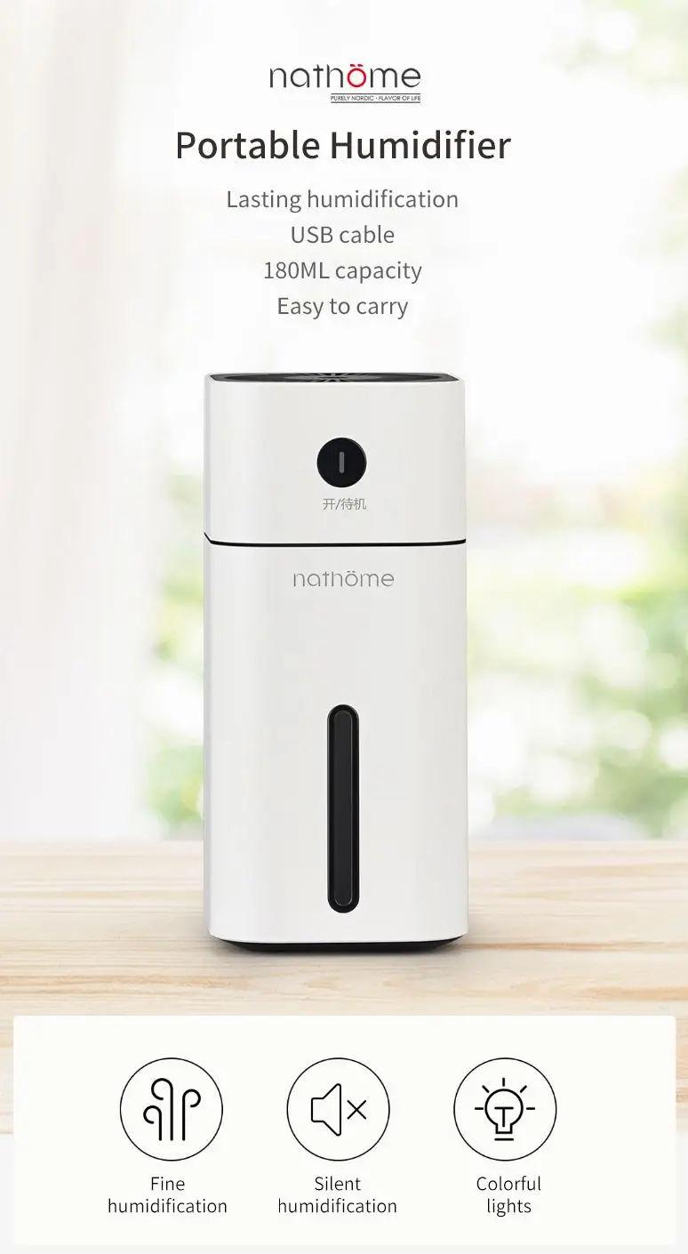 YOUPIN Nathome 180 мл переносной увлажнитель прочный увлажнитель usb зарядка 4,5-9 h Автомобильный увлажнитель с цветным светодиодный светом
