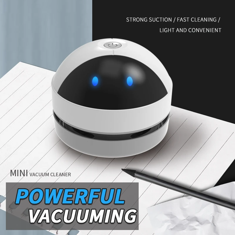 Cute Mini Vacuum Cleaner Automatic Portable USB Charging Desktop Sweeping Robot for Home Office School Keyboard Desktop Cleaning