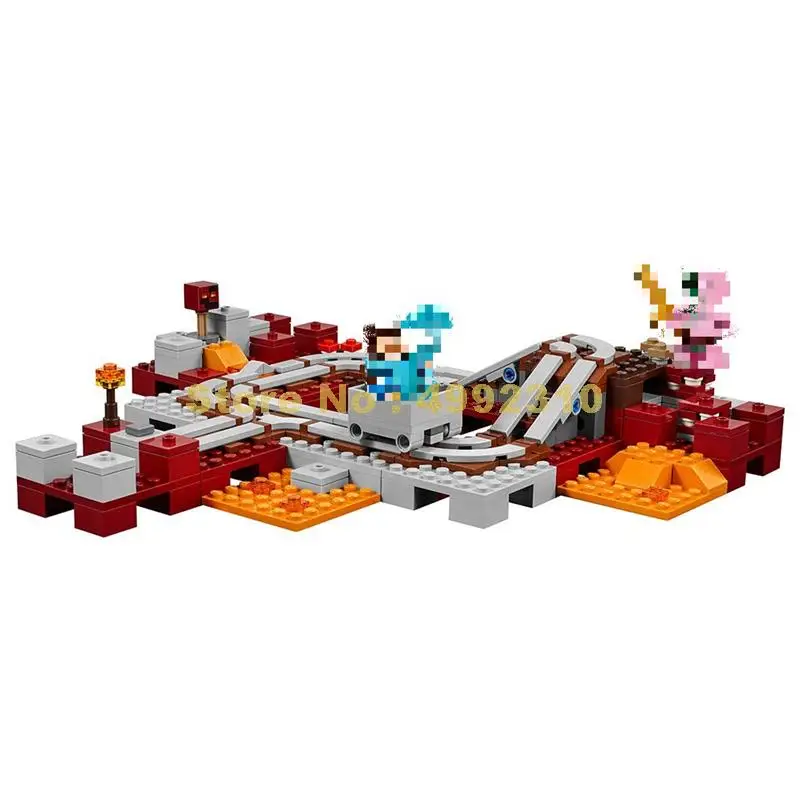 81011, 400 шт., мой мир, hell nether railway, 2 фигурки, модель, строительный блок, 21130 кирпичи, игрушка