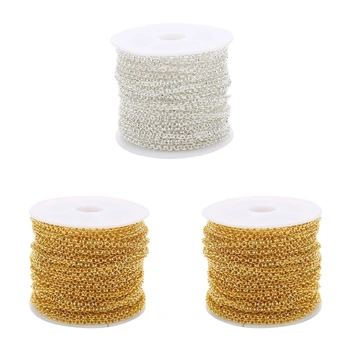 

3 Pieces 10 Yards/Roll Gold Necklace Chains Bulk Link for Jewelry Making 2mm