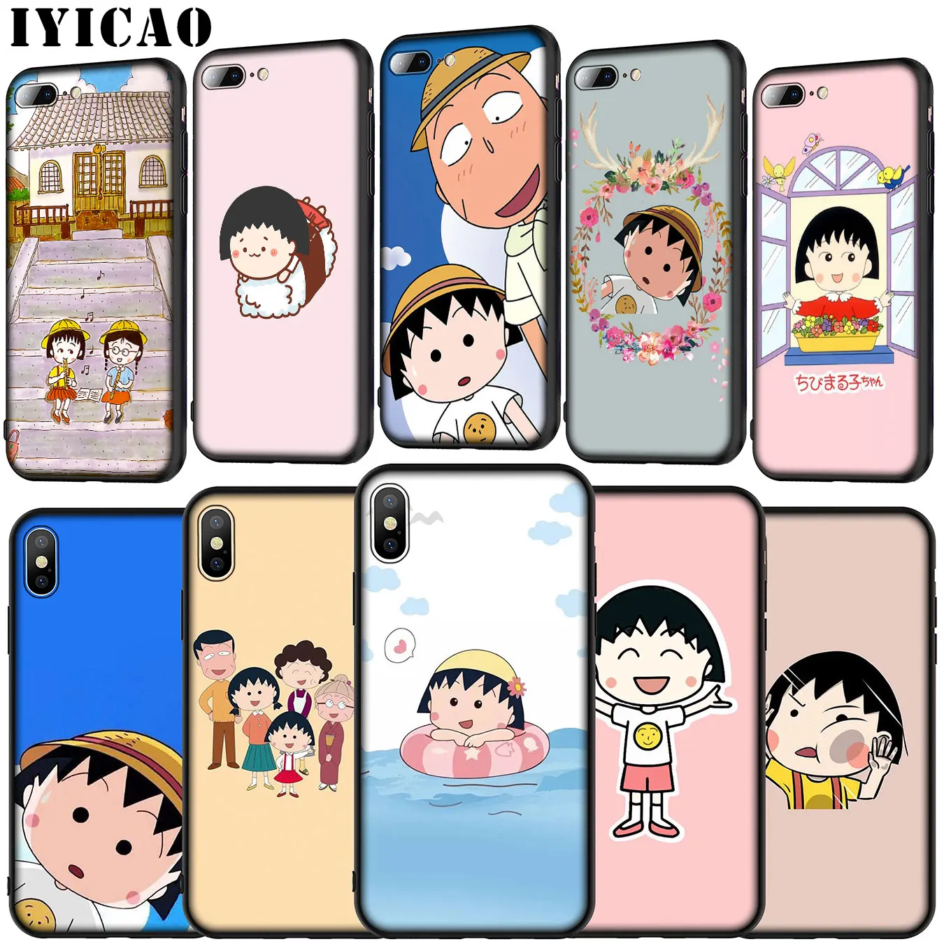 

IYICAO Cherry chibi maruko chan Cartoon Soft Silicone Cover Case for iPhone 11 Pro XR X XS Max 6 6S 7 8 Plus 5 5S SE Phone Case