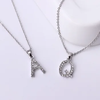 

Wholesale Jewely A-Z English Initials Alphabet Necklace with Zircon European And American Neck Chain Pendant For Women Men