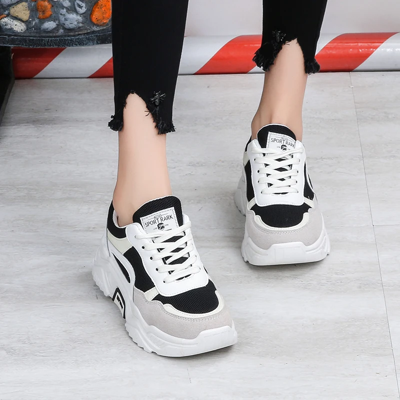 

Fashion Sneakers Women 2019 Autumn Casual Shoes Mesh Breathable Thick Soled Chunky Trainers Women Platform Shoes