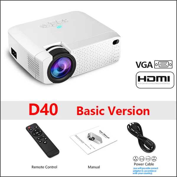 Aon светодиодный мини-проектор D40W, видеопроектор для домашнего кинотеатра. 1600 люмен, поддержка HD, беспроводной синхронизация дисплея для iPhone/Android телефона - Цвет: D40