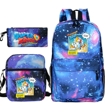 

Super Zings Backpack Anime Cartoon 3 Pcs Set with Pen Bag Shoulder Bags Superzings Bookbag Primary Schoolbag Gift