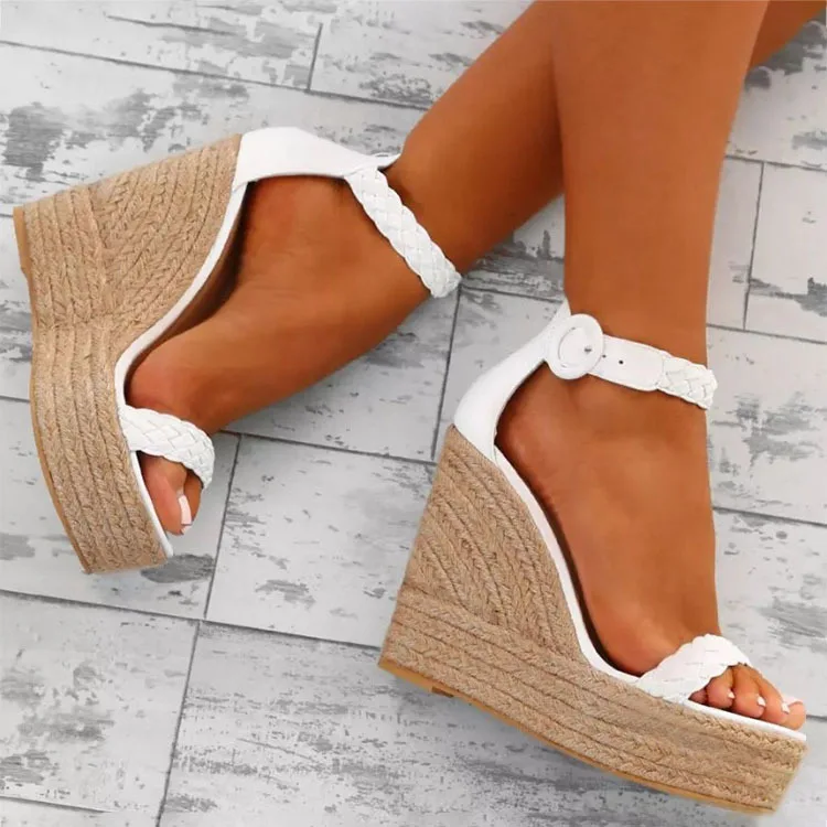 

Karinluna On Sale Brand Large Size 43 women's Shoes Elegant Weave Platform Wedges High Heels Summer Sandals Female