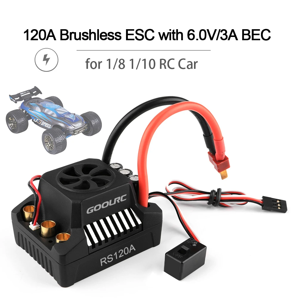 

GoolRC 120A Brushless ESC Electric Speed Controller 6.0V/3A BEC for 1/8 1/10 RC Car RC Boat Parts