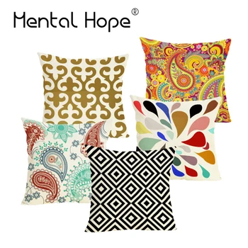 

Nordic Classical Cushion Cover Linen Cotton Paisley Printed Throw Pillow Cover Home Decor Geometric Square Pillowcase Funda