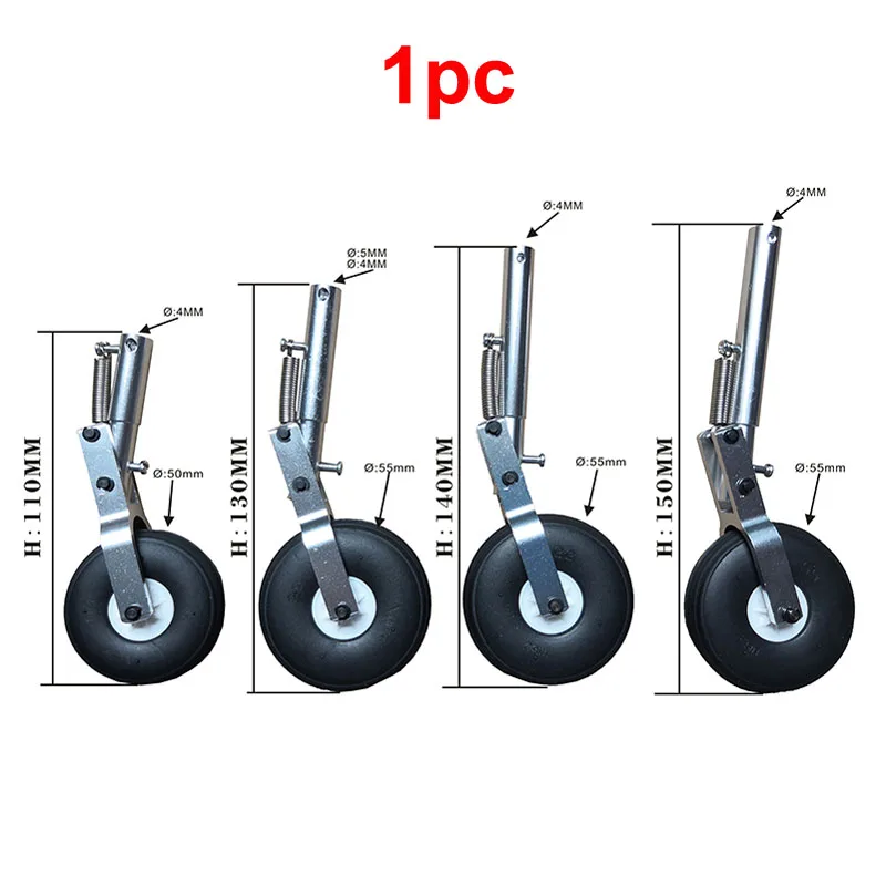 1pc 110/130/140/150mm Aluminum Alloy Retractable Damping Landing Gear with Wheel Kneeling Type Worm Steering Gear for RC Drone