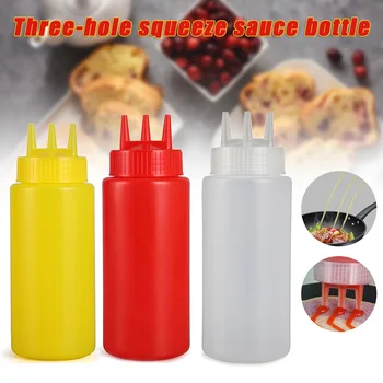 

Newest 360ml Squeezing Bottle With 3 Hole Sauce Vinegar Oil Ketchup Gravy Cruet Condiments Dispenser