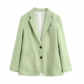 

2020 Summer autumn New Plain Linen cotton green Casual zaraing vadiming sheining women female suit Jacket Bgb2430