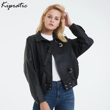 

New Faux Leather Jacket Spring and Autumn Loose PU Leather Women Short Jacket Street Outerwear Motorcycle Coats Fashion Outwear