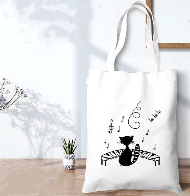 borsa di tela donna canvas tote bag BLACK/WHITE