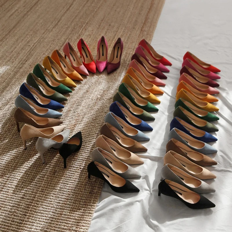 Женские замшевые туфли-лодочки, офисные туфли на высоком каблуке-шпильке с острым носком, обувь для вечеринки, 2021