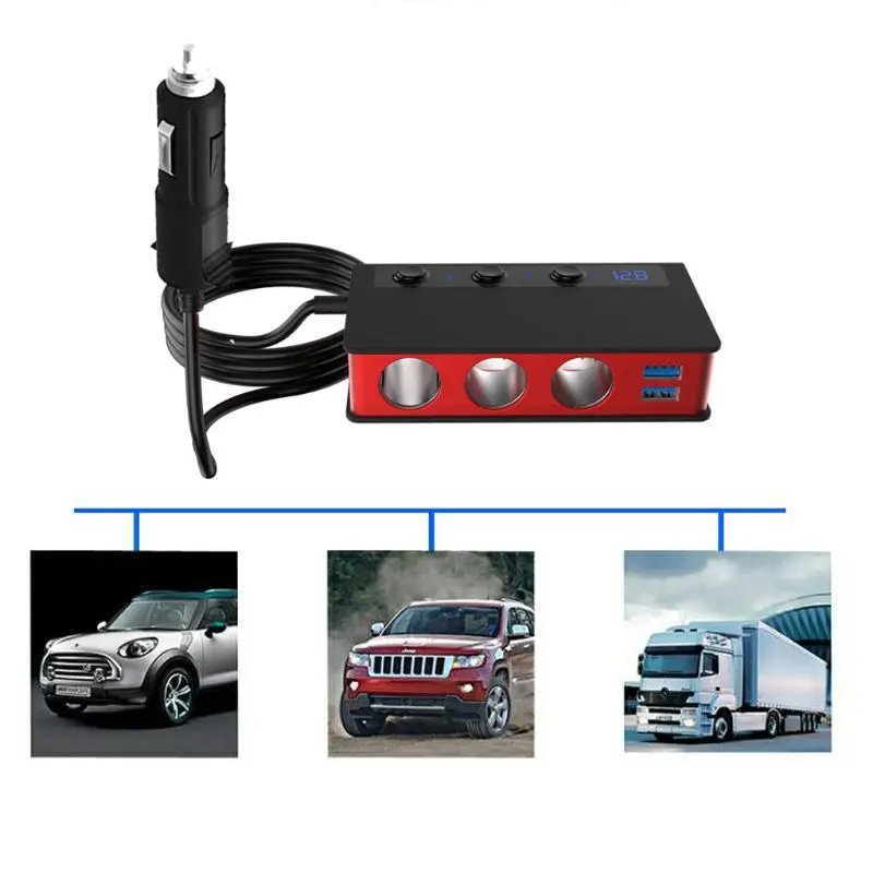 12 V/24 V 3x Разветвитель Прикуривателя QC 3,0 4x USB Зарядное устройство светодиодный вольтметр
