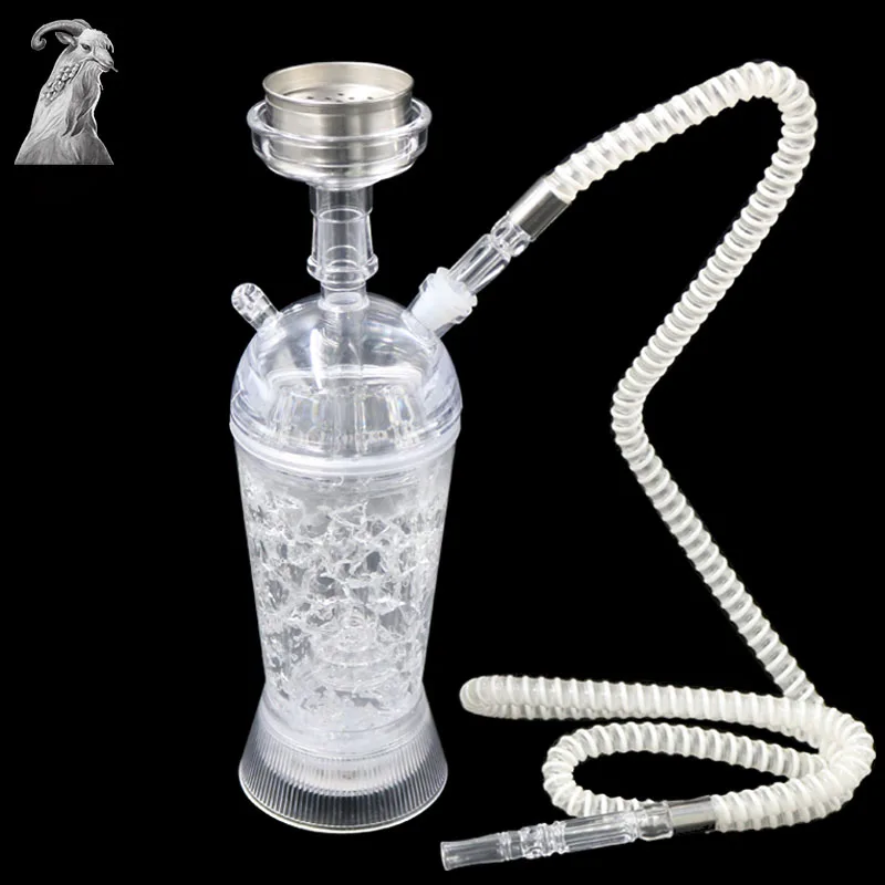 Portable Acrylic LED Light Hookah Cup Set Shisha Pipe with Hose Stainless Steel Bowl Charcoal Holder Chicha Narguile Accessories