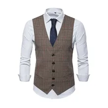 Мужской классический формальный деловой свадебный жилет размера плюс, мужской клетчатый пиджак, однобортный жилет, жилет-смокинг