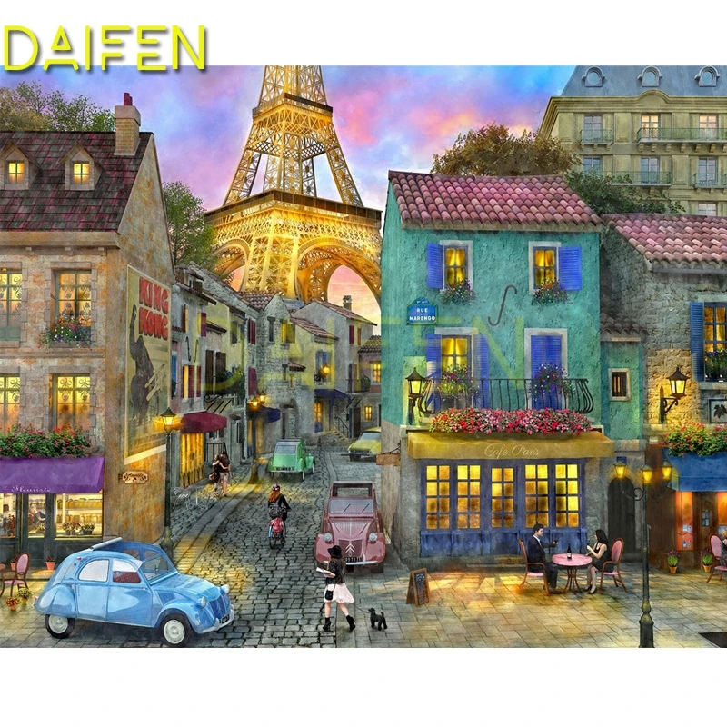 Full Square Diamond mosaic Tower street scenery Round embroidery Cross stitch Car flower DIY painting house | Дом и сад
