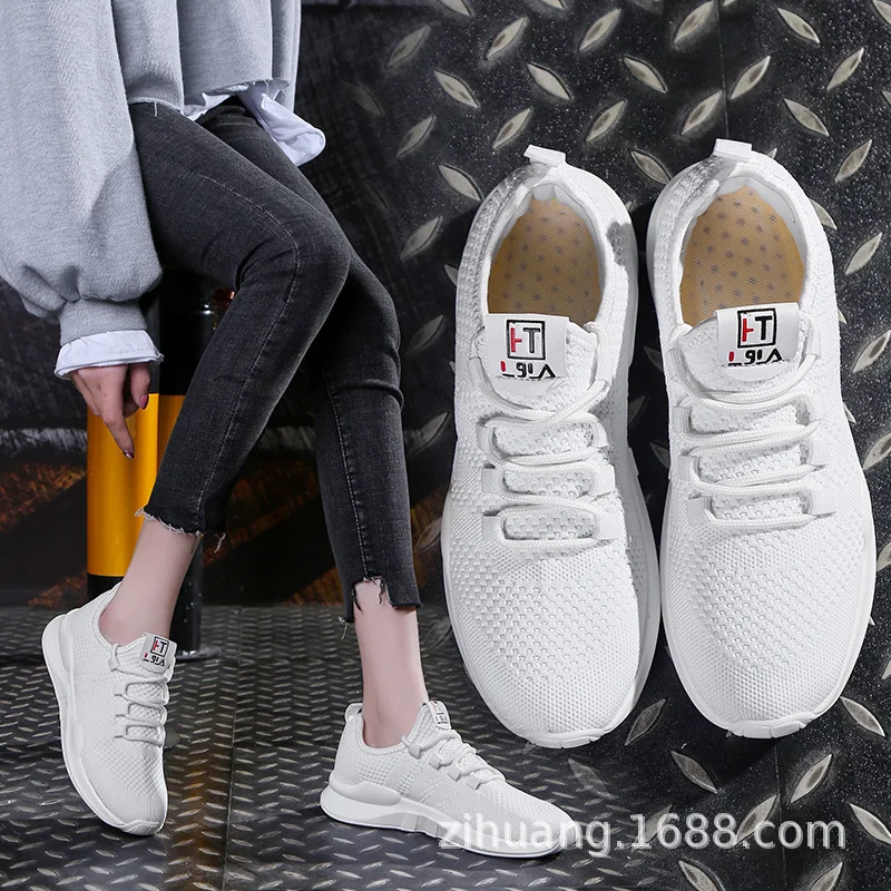 

2019 New Style WOMEN'S Shoes Running Shoes Female Spring Summer Thick Bottomed Extra High Casual Flying Woven Shoes Women's Kore