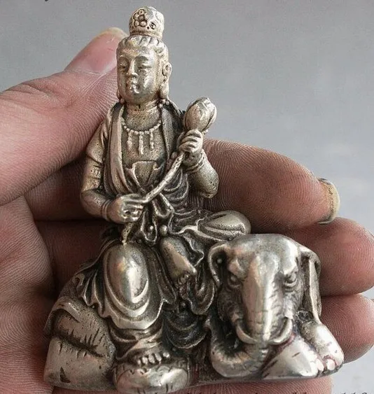 YM 308 тибетский буддийский храм серебро Wenshu Manjushri богиня езды СЛОН БУДДА статуя