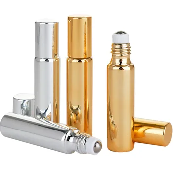 

10pcs Essential Oil Perfume Empty Bottle 10ML Electroplated Glass Roller Lip Gloss, Aromatherapy Bottle Portable Travel Bottle