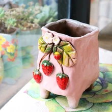 Прекрасный стерео клубника мультфильм растение суккулент цветочный горшок Толстая керамика дышащий Мульти-мясо бассейна Настольный балкон зеленый