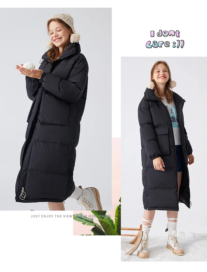 SEMIR, Зимний пуховик, женский, свободный, длинный, выше колена, длинный, тонкий, толстый, серый, утиный пух, пальто