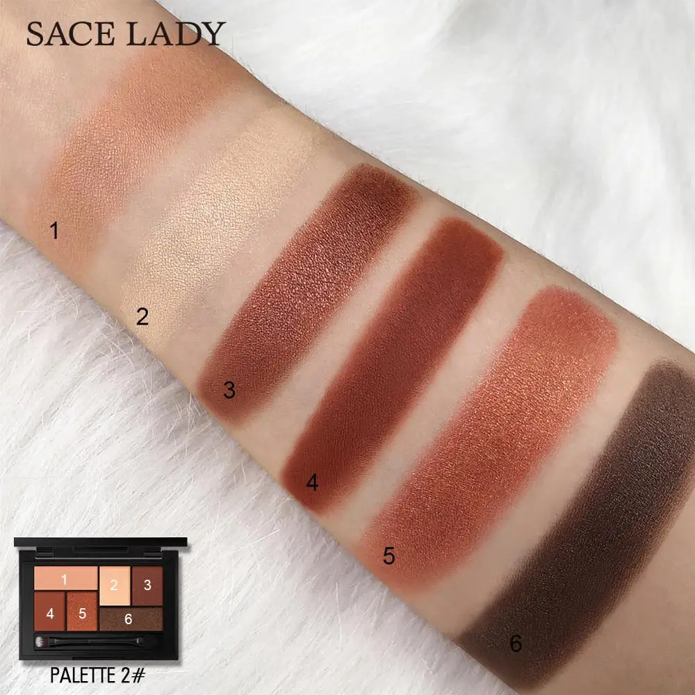 SACE LADY, блестящая палитра теней для век, водостойкая, макияж, пигмент, косметика, 6 цветов, мерцающие тени для век, палитра, матовая, голый макияж