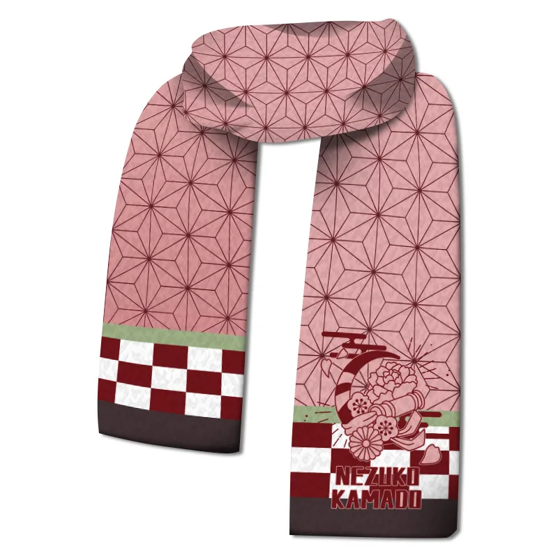Anime Demon Slayer Kimetsu no Yaiba Kamado Tanjirou Nezuko Warm Scarfs Cosplay Props Cartoon Scarf Plush Accessories Halloween
