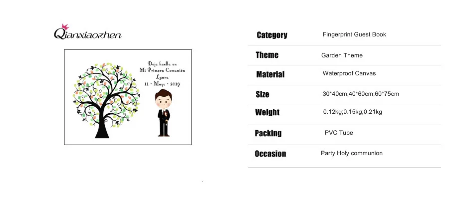 Qianxiaozhen Персонализированные Холст отпечатки пальцев, дерево, подпись DIY Гостевая книга для мальчика Первого Святого Причастия Сувенир украшения