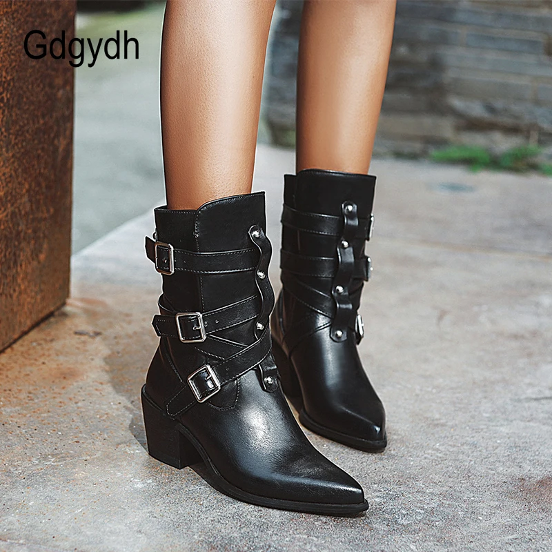Женские ботинки Челси Gdgydh Винтажные с заклепками и ремешком на щиколотке пряжкой