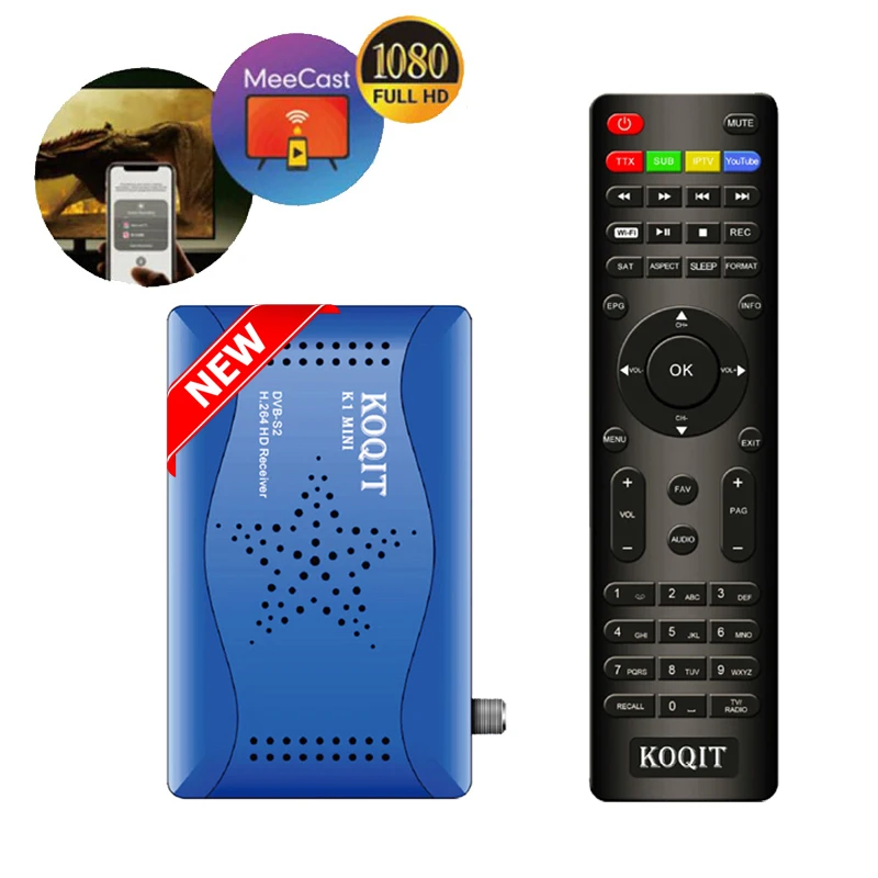 Koqit Meecast DVB S2 satellite tv receiver finder Iptv Decoder DVB-S2 T2mi Tuner Mirror Cast Receptor Wifi Biss IKS CS Youtube