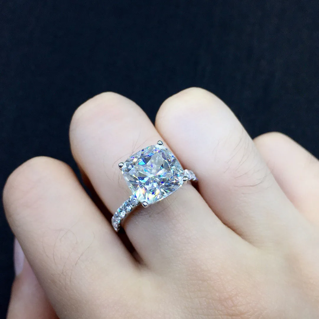 1ct 3ct 5ct VVS1 подушка с квадратным вырезом кольца муасанитом 18K Белое Золото Au750