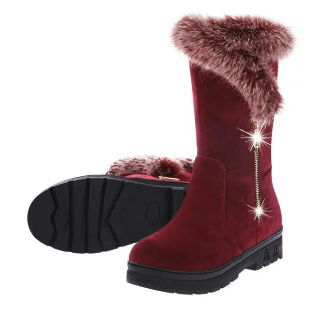 Женские зимние ботинки; botas mujer; женская зимняя обувь; Модные женские теплые однотонные полусапожки до середины икры; botines mujer;