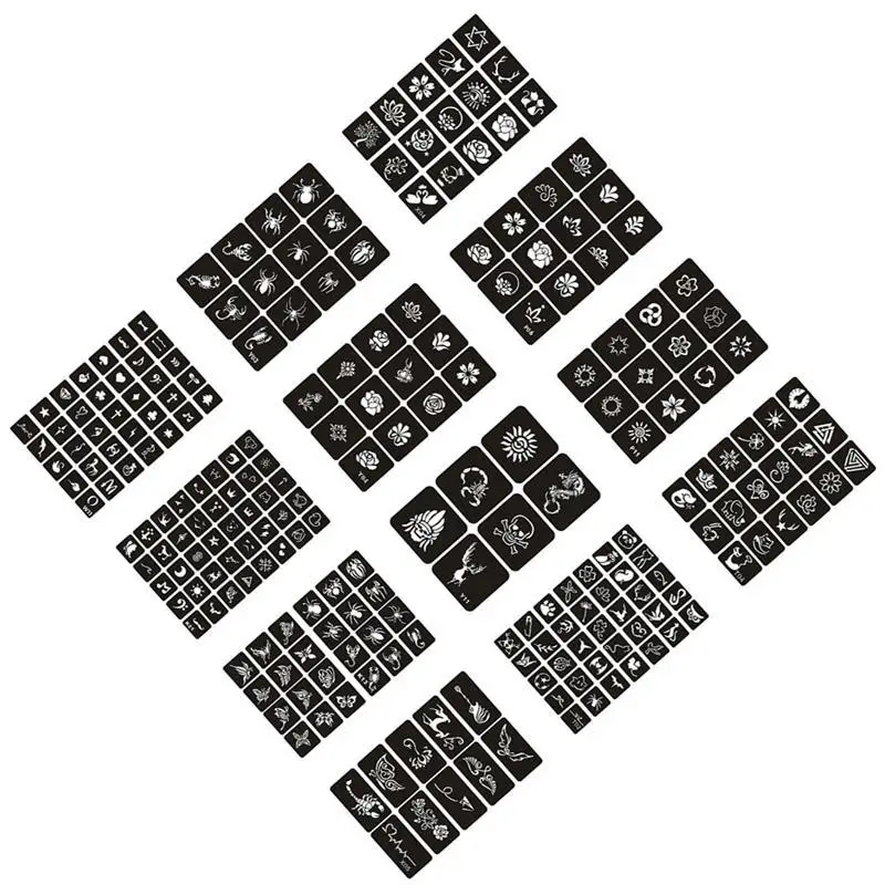 Temporary Hollow Out Tattoo Stickers Stencils Templates For Face Paint Henna Airbrush Spray Self-Adhesive