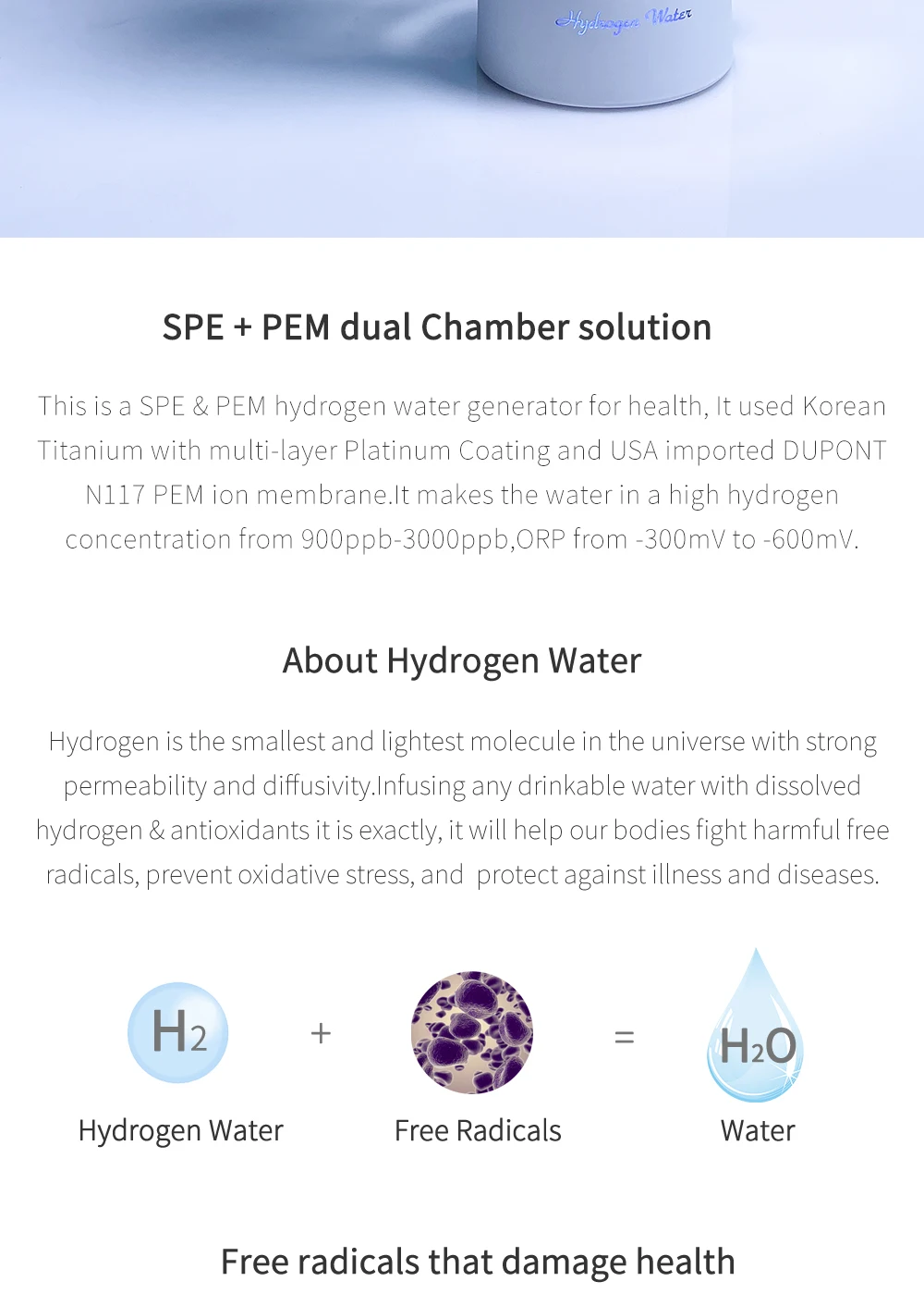 hidrogênio, DuPont SPE PEM câmara dupla, H2