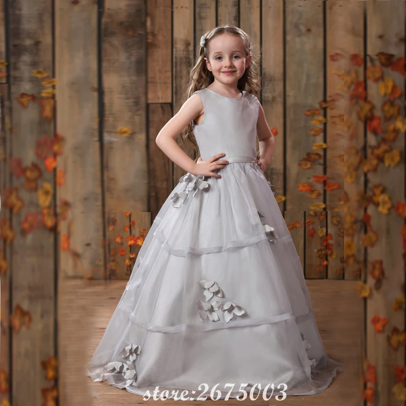 

SINGLE ELEMENT 100% Real Photo Silver Flower Girl Dresses For Wedding Party Dress