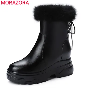 

MORAZORA 2020 top quality winter snow boots women keep warm round toe lace up flat platform shoes woman ankle boots red