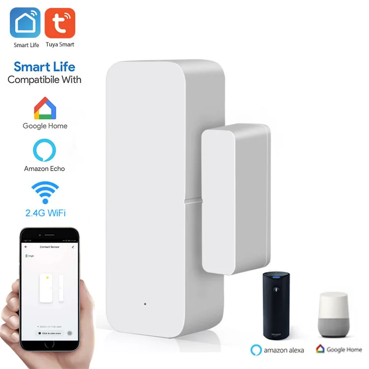 Tuya-Sensor de puerta con Wifi, control remoto en casa inteligente, notificación de puerta, detectores de apertura a través de la aplicación Smart Life, compatible con Alexa y Google Home