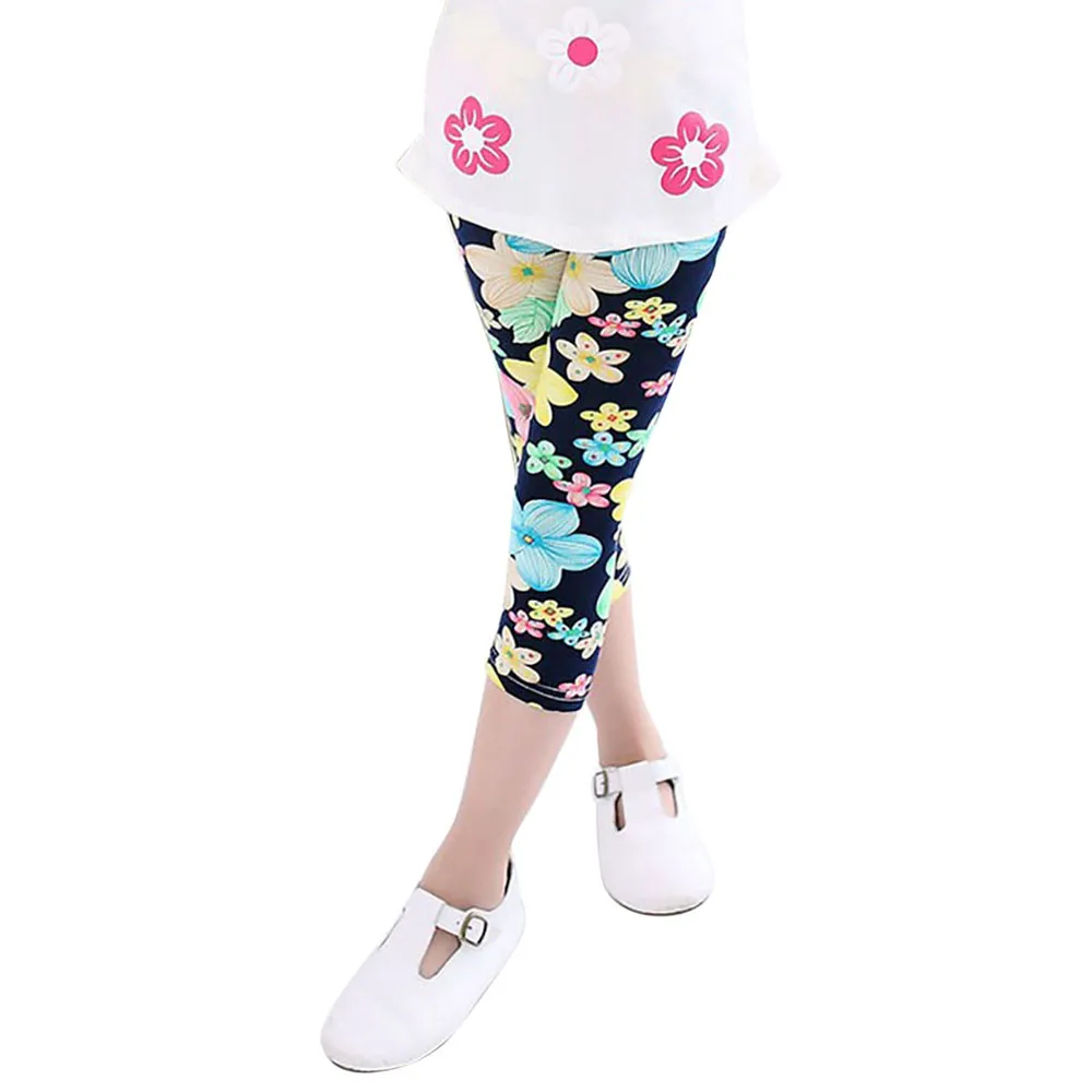 Navy Blue tights Summer Girls Cropped Trousers Printing Stockings Flower Kids Baby Pencil Pants baby girl clothes tights for girls - Цвет: Navy Blue