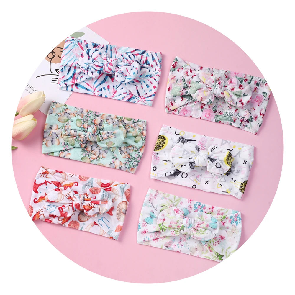Print Bows Baby Hair Accessories Rabbit Ear Girl Hairband Turban Headbands Headwear For Kids Wide Head wrap Christmas Gifts | Детская