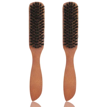 

2Pcs Wooden Massage Combs Natural Wild Boar Bristles Anti-Static Wooden Handle Hair Brush Styling Tools
