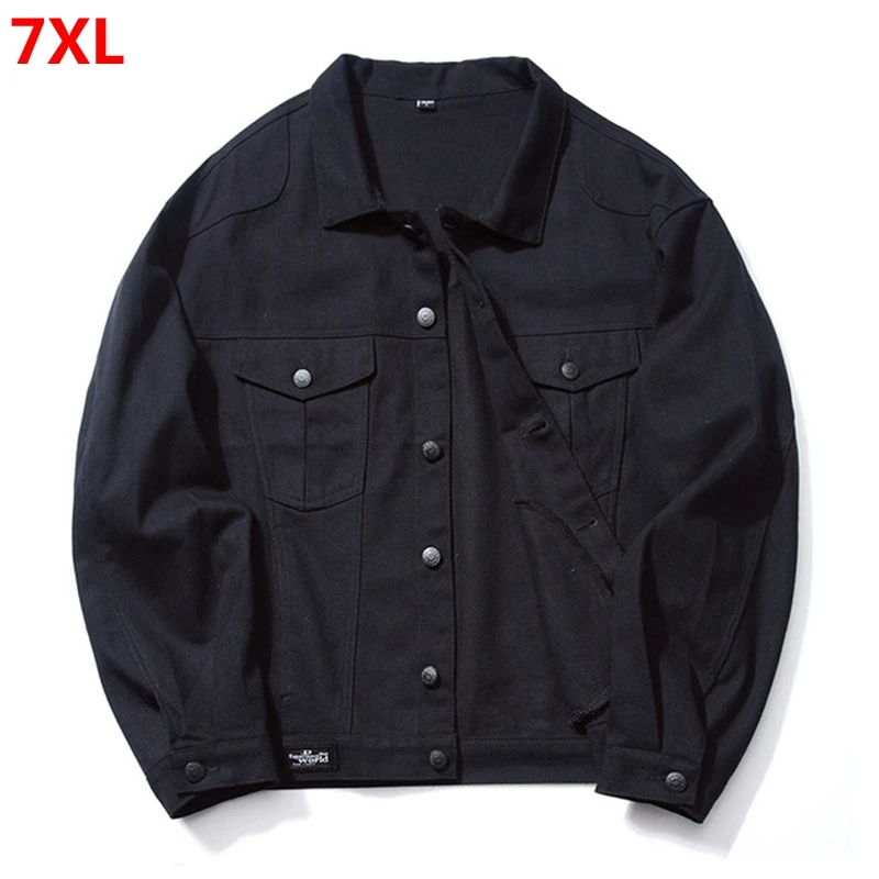 

Fashion casual denim short coat men plus size 7XL loose black solid color lapel clip