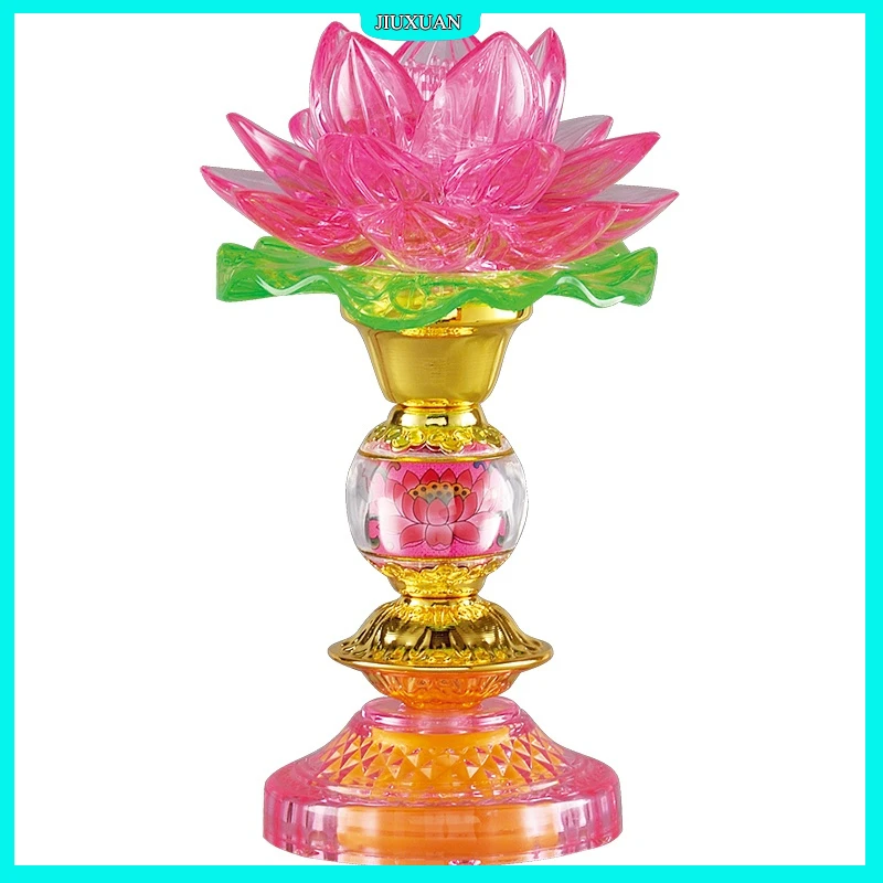

LED colorful crystal lotus lamp in front of Buddha Guanyin lamp for Buddha LED colorful long light Buddha lamp Buddha platform