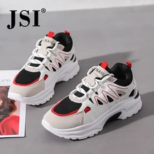 JSI Women's Sneakers Shoes Round Toe Lace Up Color Block Flats Spring and Autumn New Fashion Breathable Mesh Casual Shoes JY28