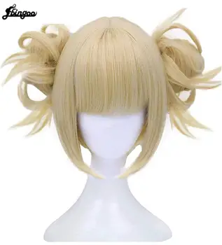 

Ebingoo Anime My Boku no Hero Academia Akademia Himiko Toga Short Light Blonde Ponytails Heat Resistant Cosplay Costume Wig+Cap
