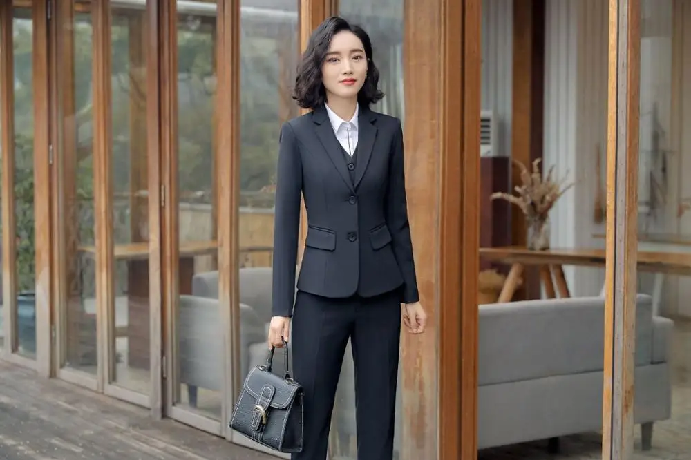 black blazerand pant IZICFLY стиль осенние женские костюмы со штанами Униформа дизайн офисная элегантная деловая рабочая одежда плюс размер Блейзер и брючный комплект - Цвет: black blazerand pant