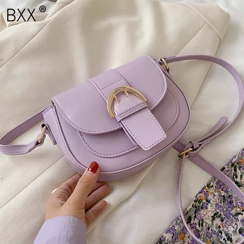 

[BXX] PU Leather Crossbody Saddle Bags For Women 2020 Summer Solid Color Shoulder Handbags Female Travel Cross Body Bag HM967